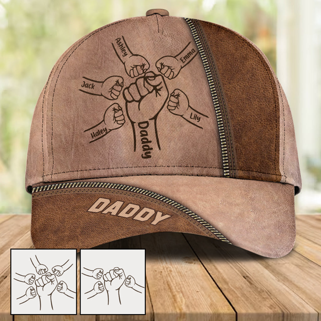 Father And Children Fist Bump - Personalized Father Classic Cap