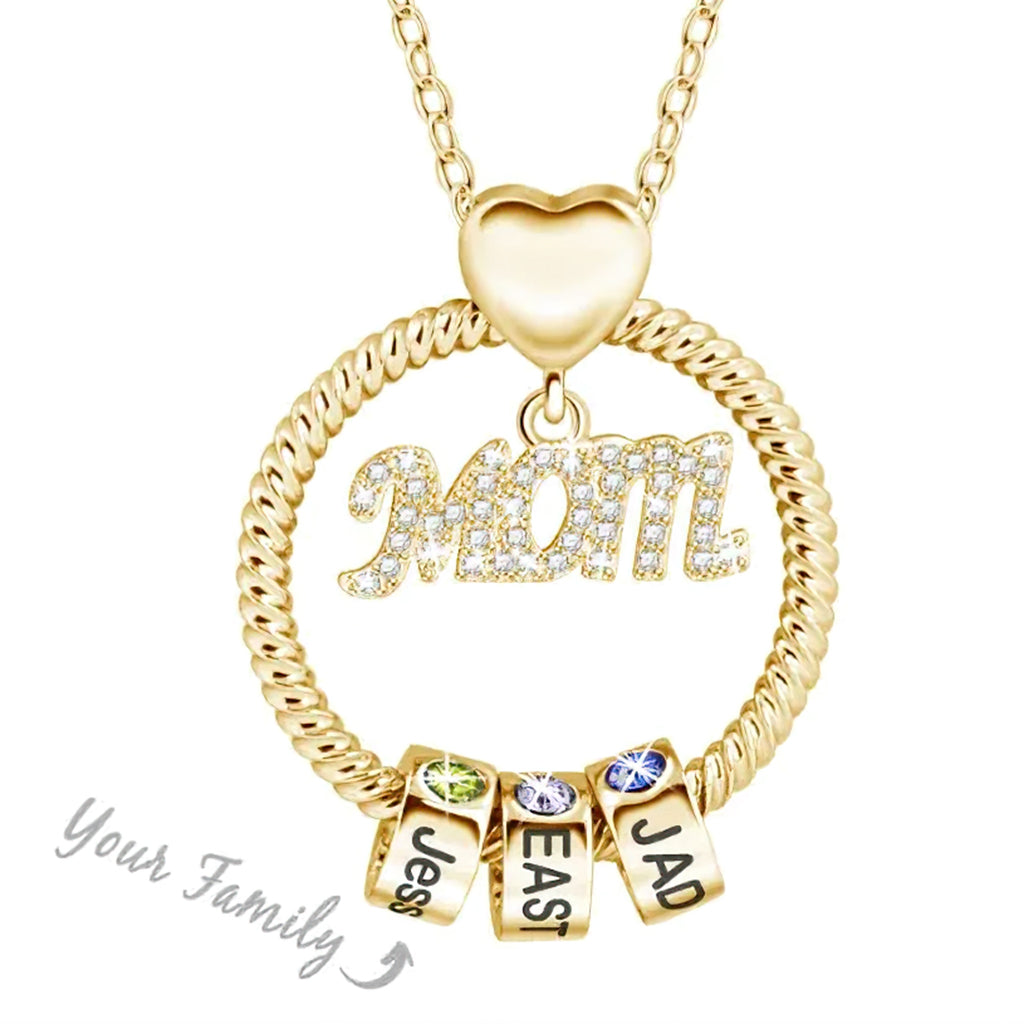 Round Pendant Mom's Necklace With Charms - Personalized Mother Round Pendant Mom's Necklace With Charms
