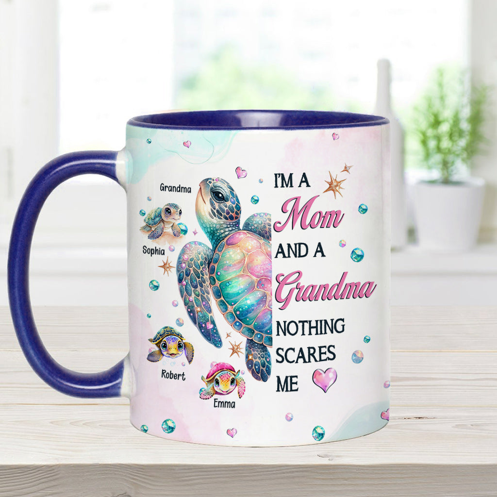 Nothing Scares Me Grandma Turtle - Personalized Grandma Accent Mug