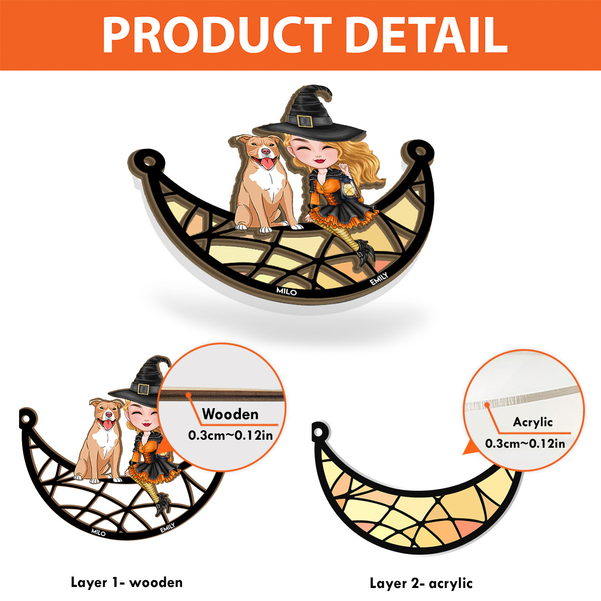 Witches - Personalized Witch 2 Layered Window Hanging Suncatcher