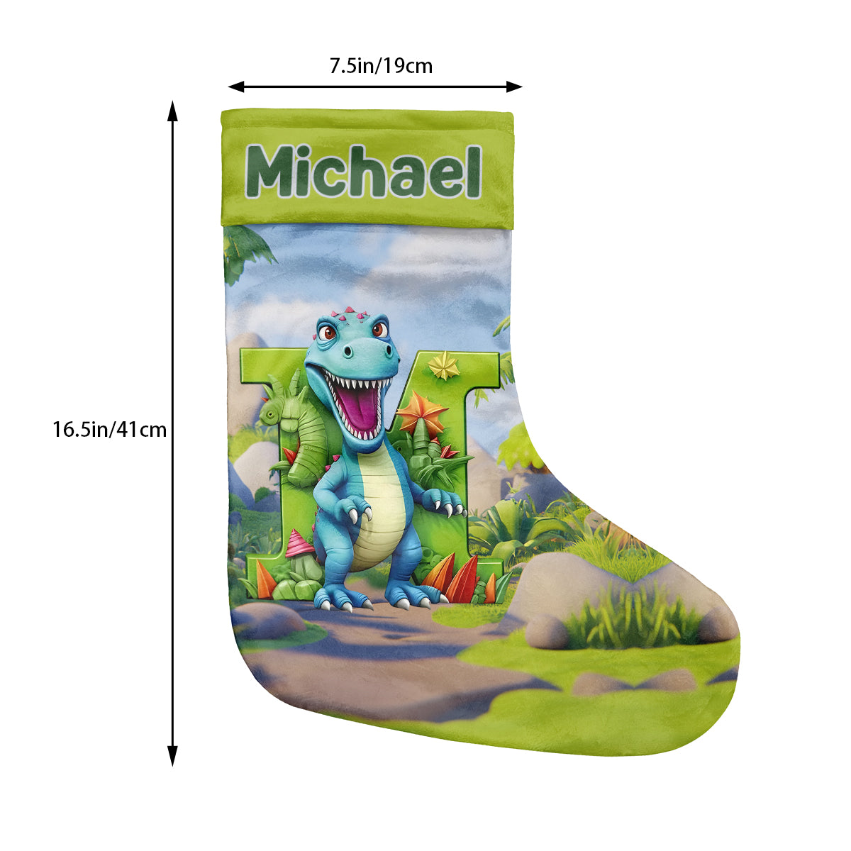 Alphabet des dinosaures - Chaussettes de Noël personnalisées pour enfants