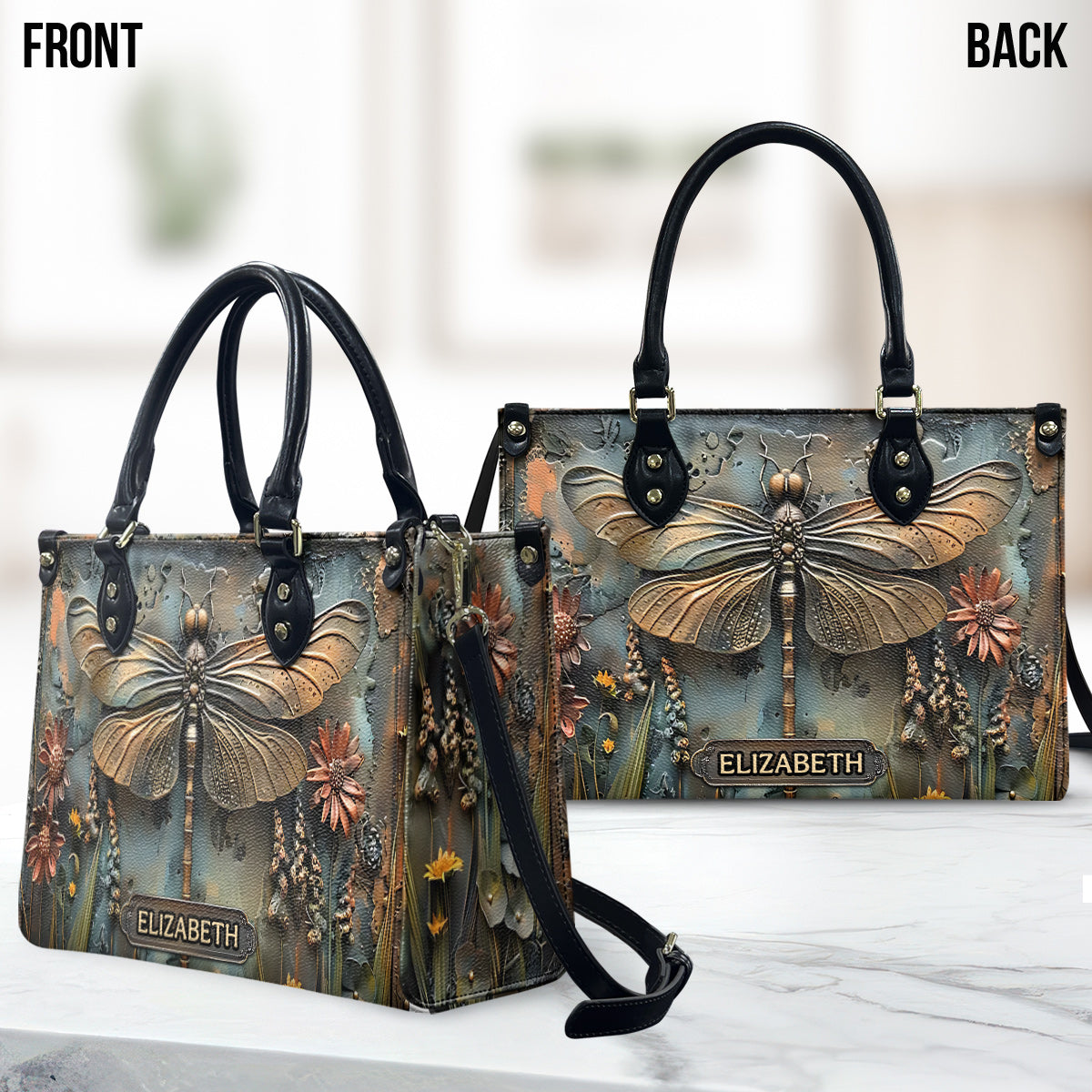 Magnifique sac à main en cuir personnalisé Libellule