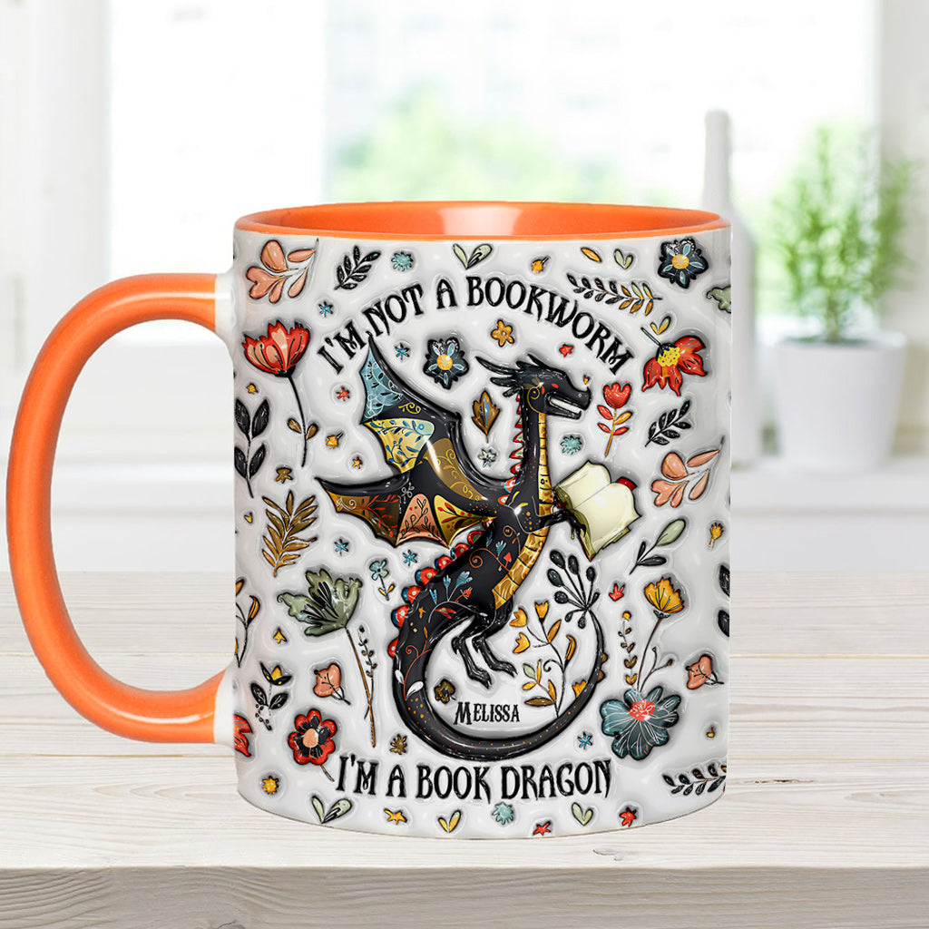Ich bin kein Bücherwurm, ich bin ein Bücherdrache – Personalisierter Becher mit Buchmotiv