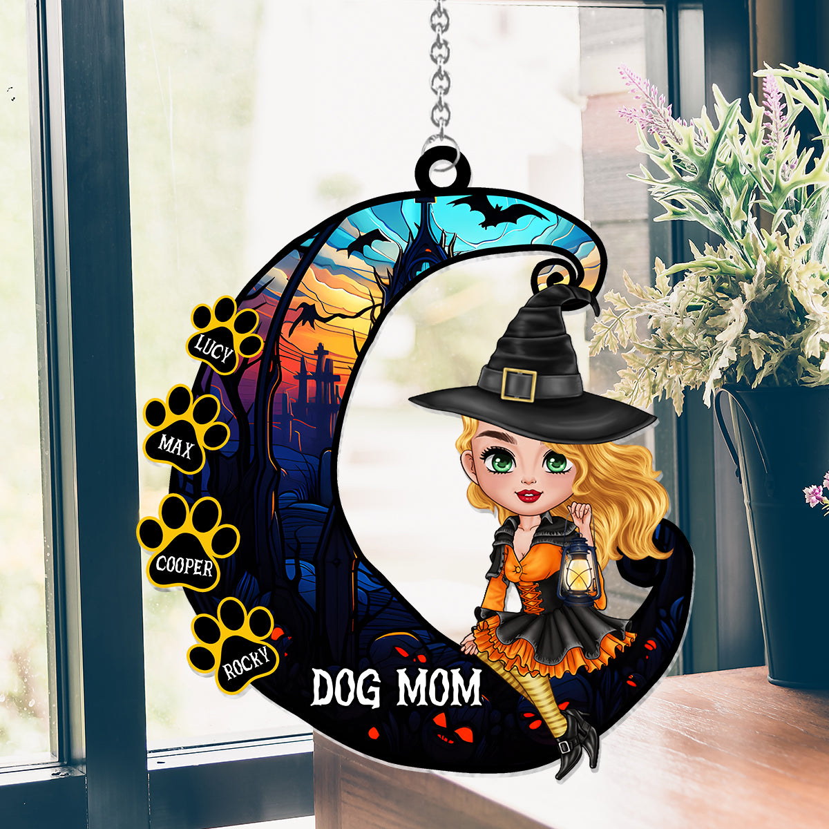 Dog Mom - Personalized Dog Window Hanging Suncatcher Ornament