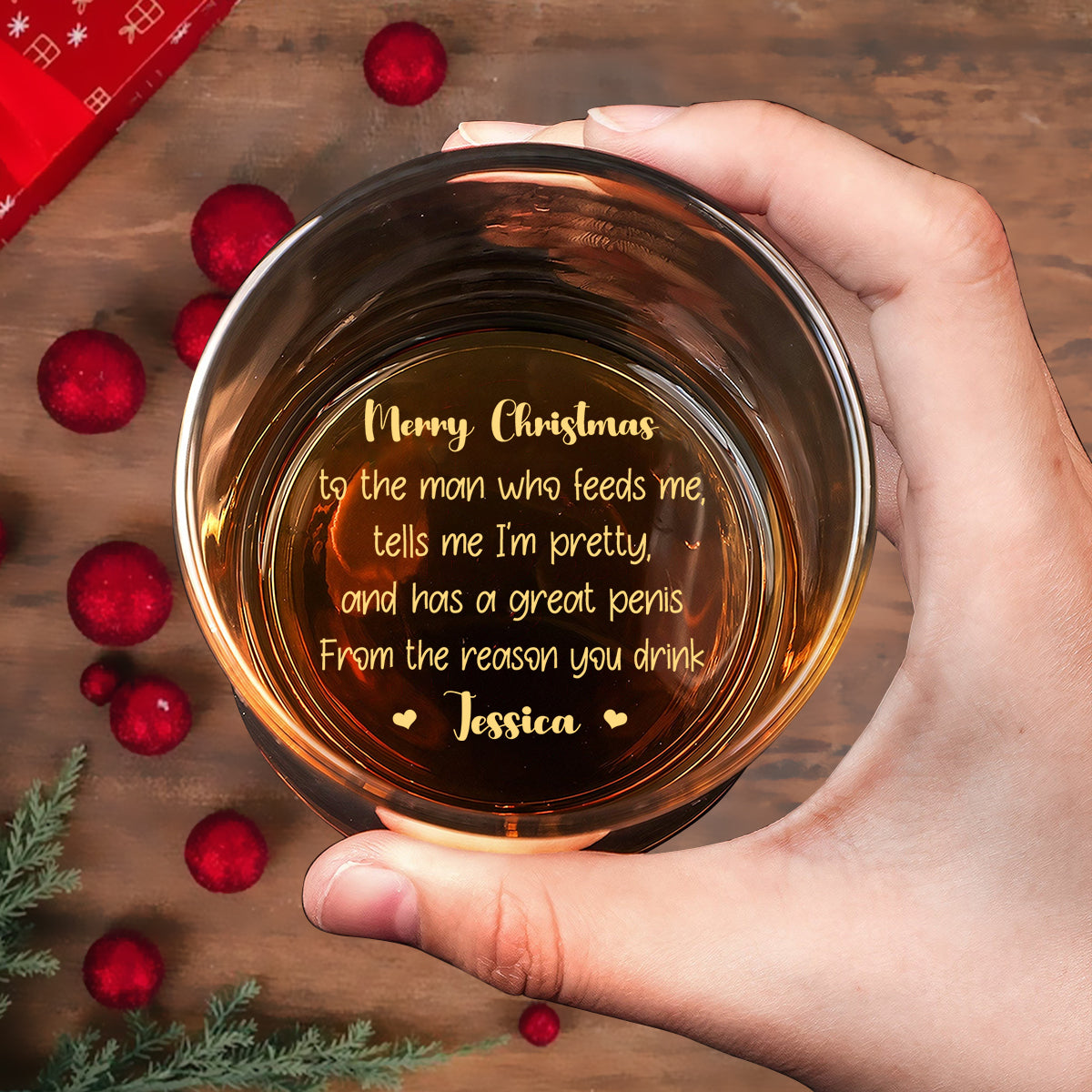 To The Man Who Feeds Me, Tells Me Pretty, And Has A Big Cock - Personalized Couple Engraved Whiskey Glass