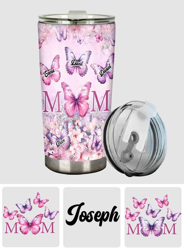 Pink Floral Butterfly - Personalized Mother Tumbler