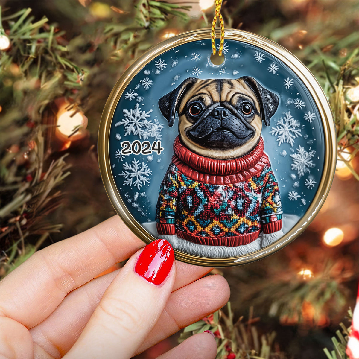 Joyeux Noël - Ornement rond en céramique personnalisé pour chien