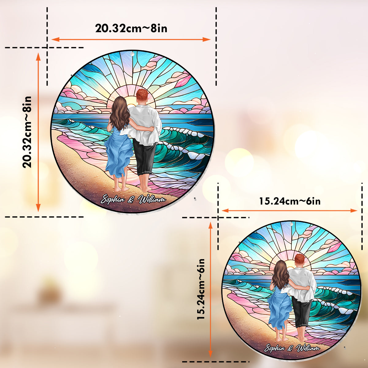 Romantic Sunrise - Personalized Couple Window Hanging Suncatcher Ornament