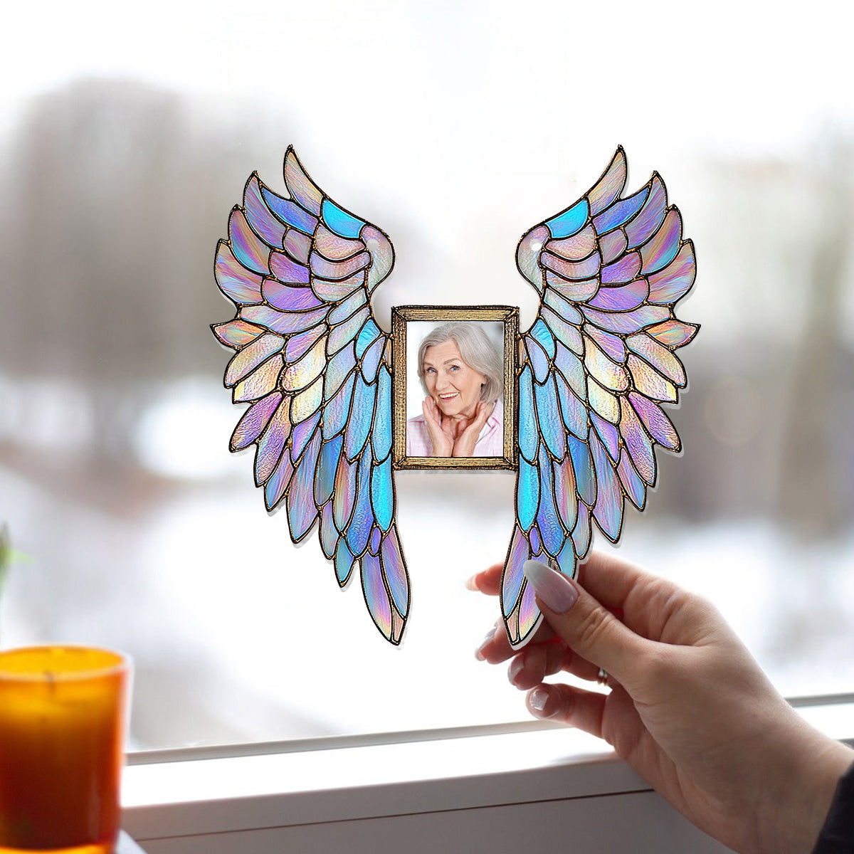 Colorful Angel Wings - Personalized Memorial Window Hanging Suncatcher Ornament