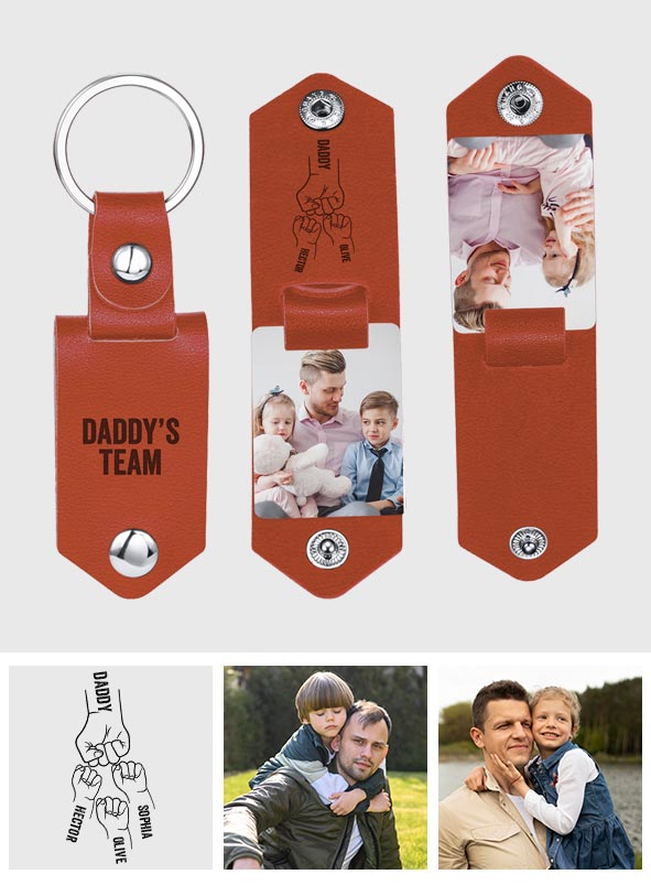 Daddy's Team - Personalized Father Photo Album Keychain