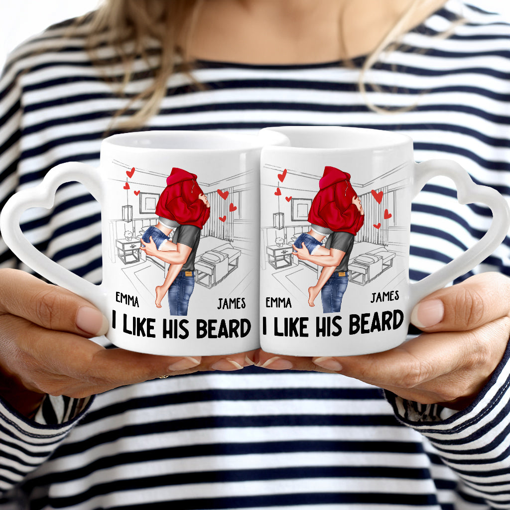 I Like His Beard I Love Her Butt - Personalized Couple Matching Heart Handle Mug