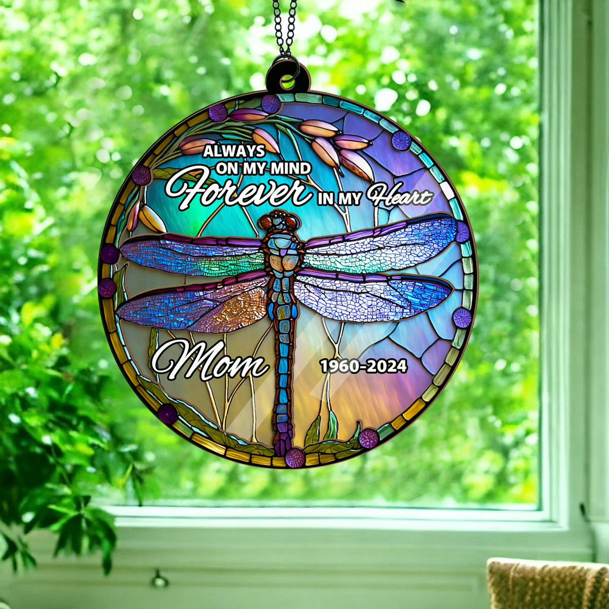 Always On My Mind Forever In My Heart - Personalized Memorial 2 Layered Window Hanging Suncatcher