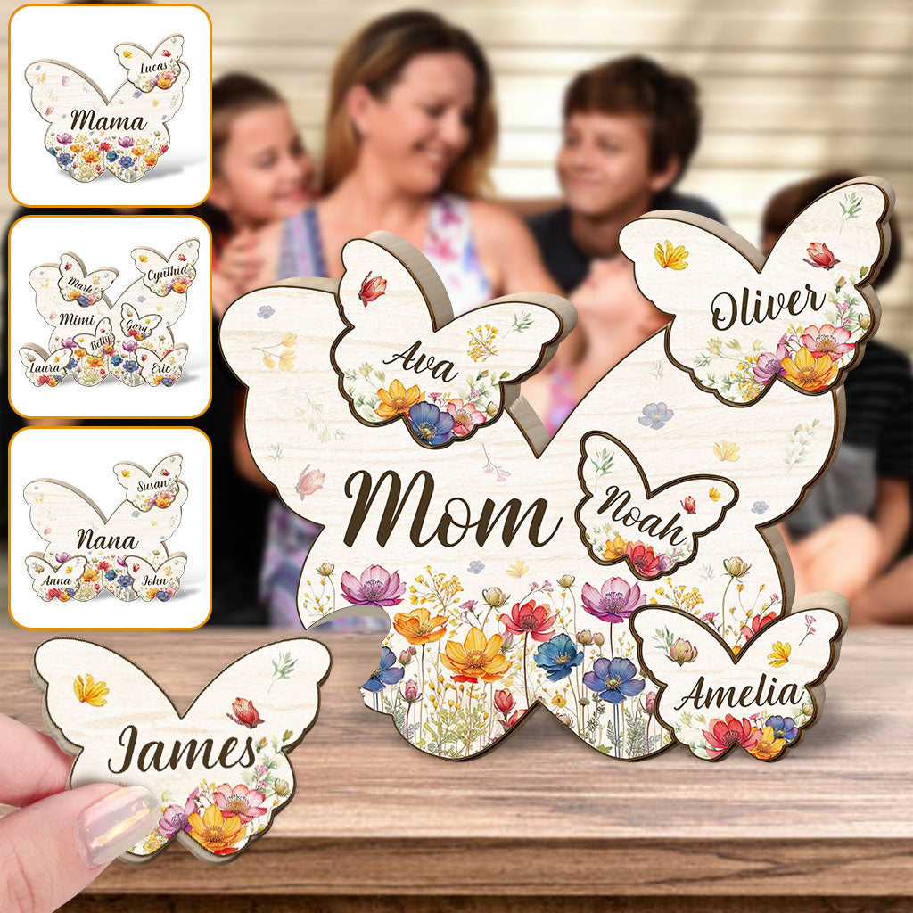 Mom Butterly Wild Flowers - Personalized Mother Shaped Wooden Puzzle