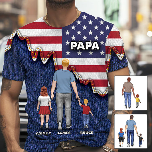 Papa American Flag - Personalized Grandpa All Over Shirt