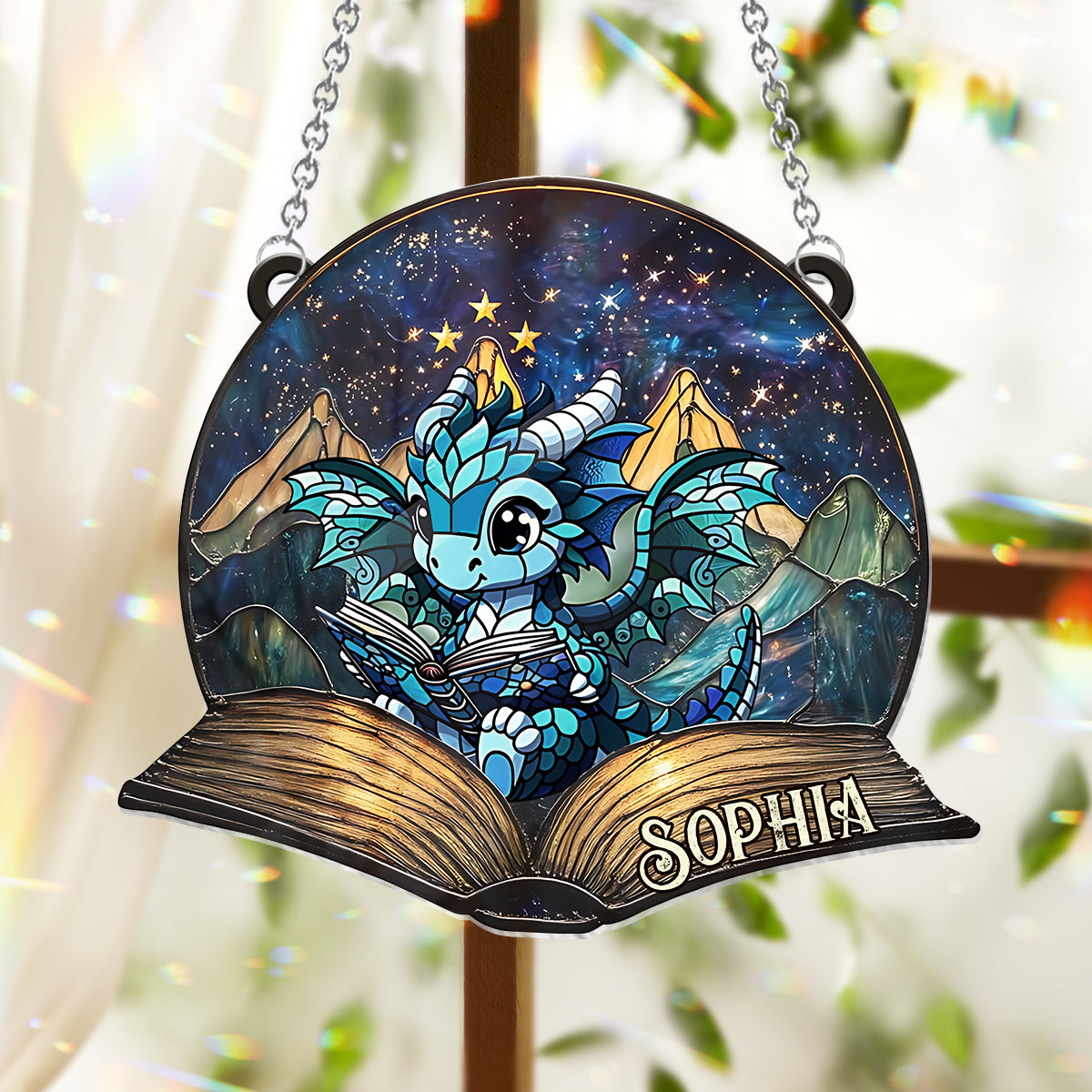 Fantasy-Buchleser – Personalisierter Buch-Fensterhänger als Sonnenfänger 