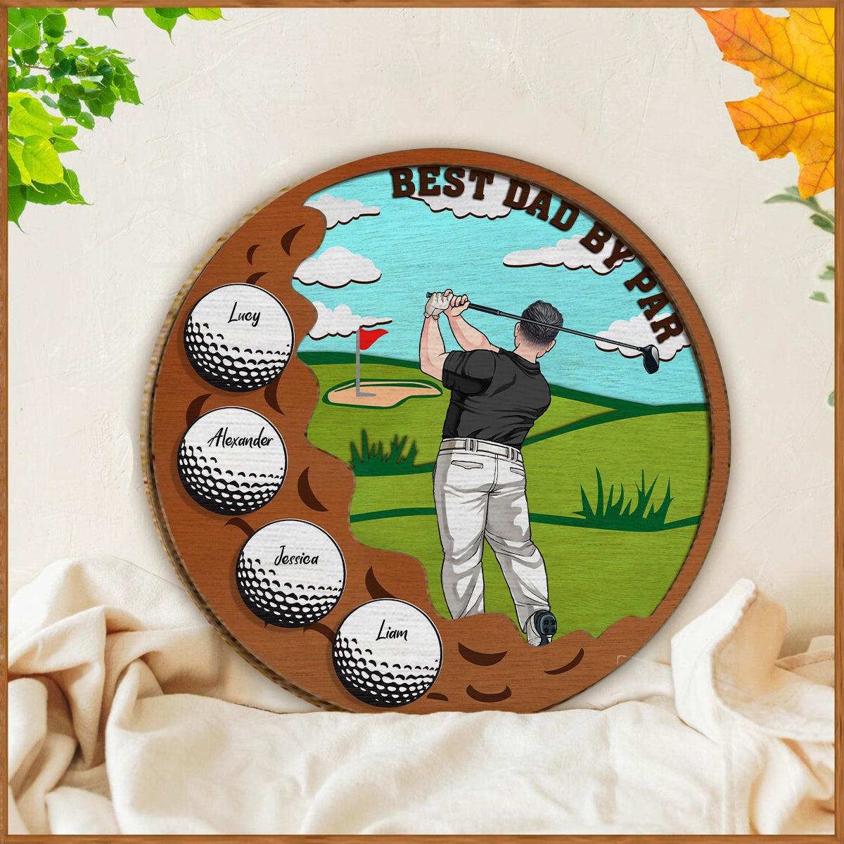 Best Dad By Par - Personalized Father 2 Layered Wood Sign / Wood Plaque