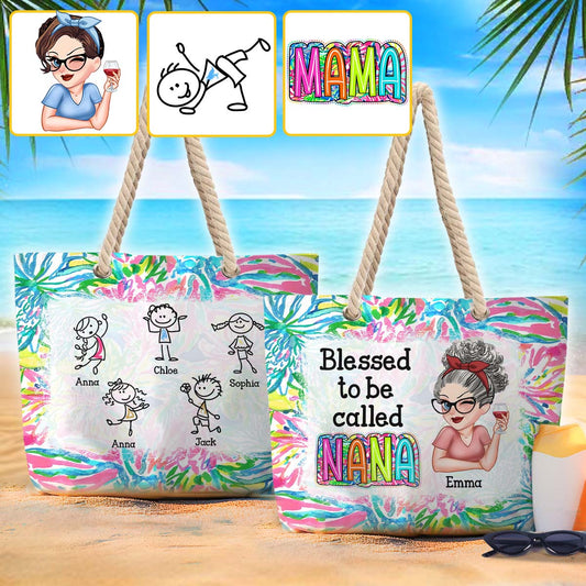 Oma Nana Gigi Scribble Doodle Enkelkind - Personalisierte Oma Strandtasche