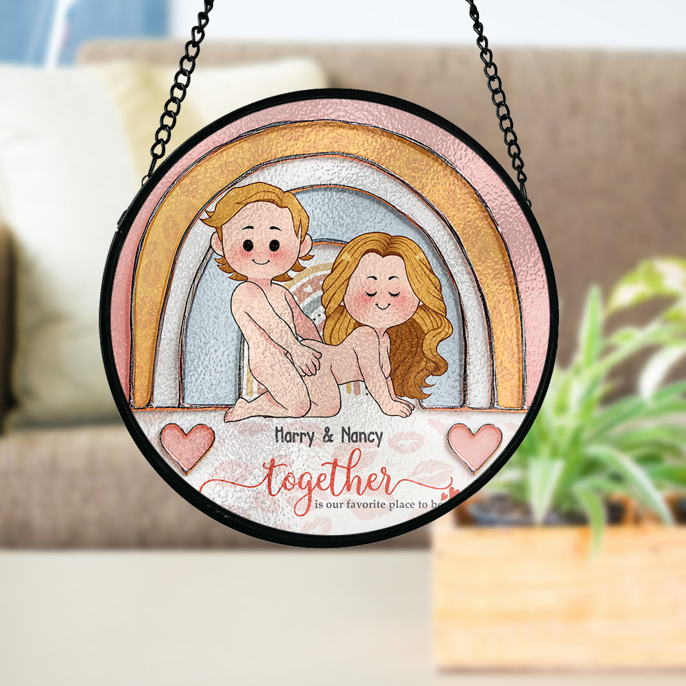Together Is Our Favorite Place To Be - Personalized Couple Stained Glass Suncatcher