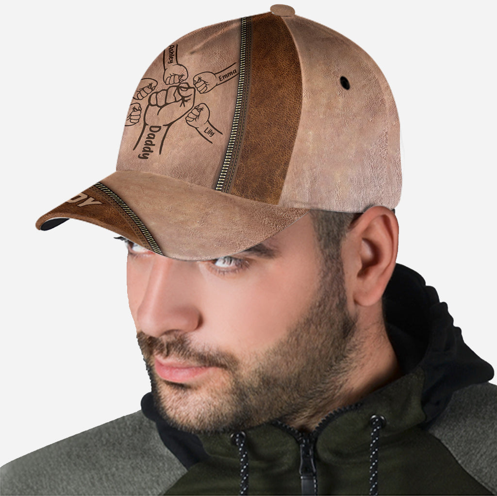 Father And Children Fist Bump - Personalized Father Classic Cap