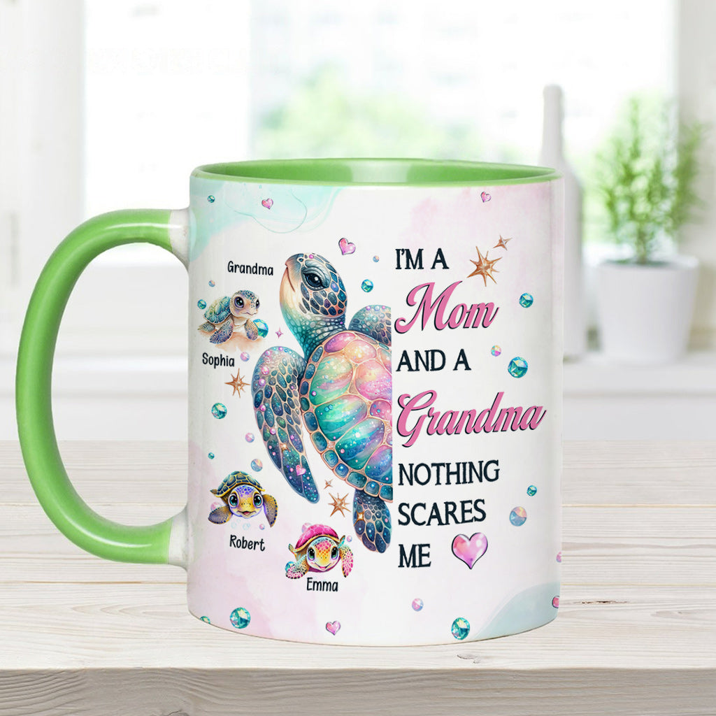 Nothing Scares Me Grandma Turtle - Personalized Grandma Accent Mug