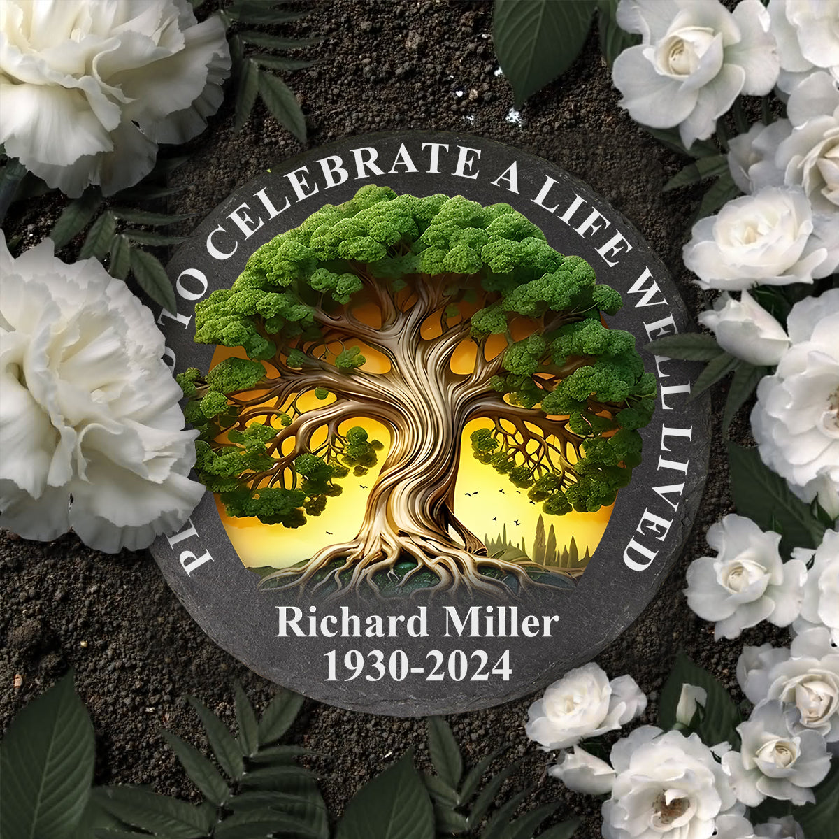 Planted To Celebrate A Life Well Lived - Personalized Memorial Round Shaped Stone