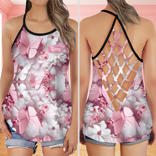 Wonderful Butterflies - Personalized Butterfly Cross Tank Top