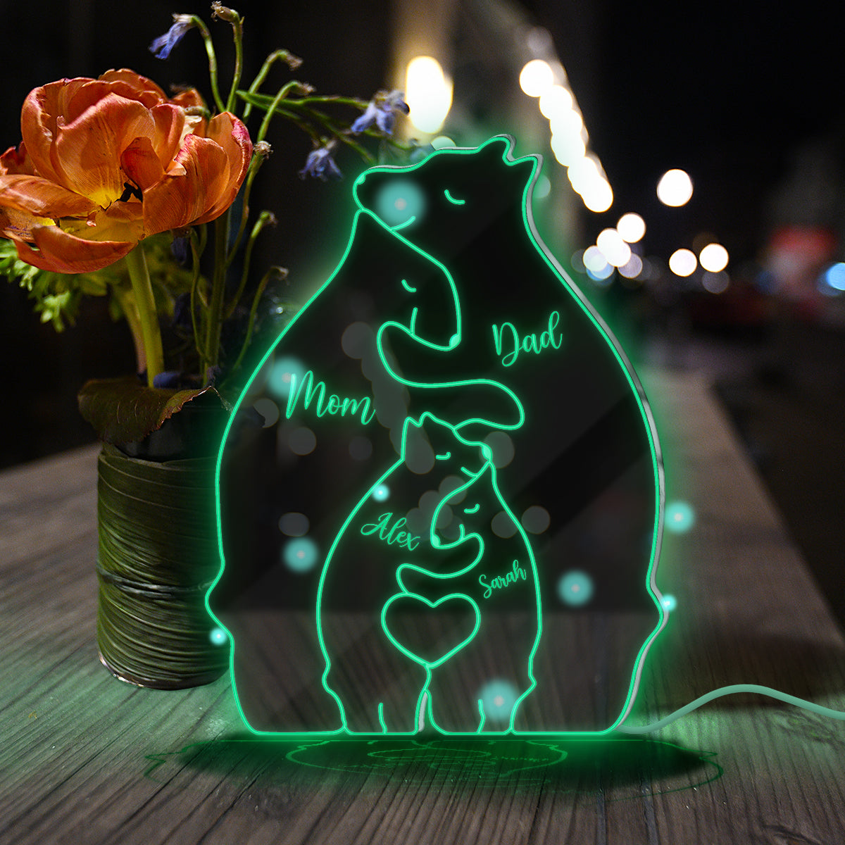 Famille Ours - Miroir lumineux personnalisé pour toute la famille 