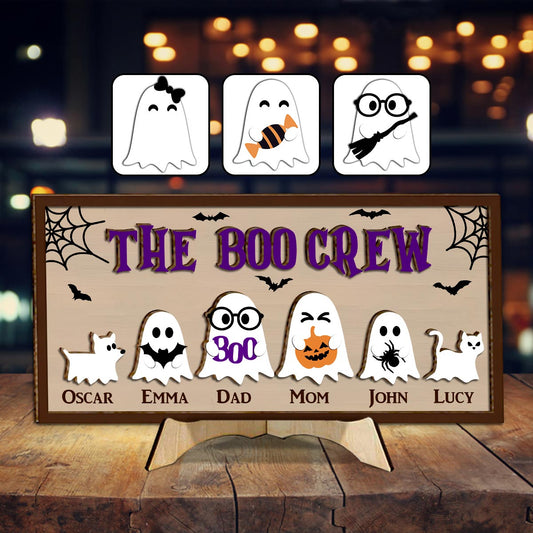 La famille Boo Crew - Panneau/Plaque en bois personnalisé(e) à 2 couches