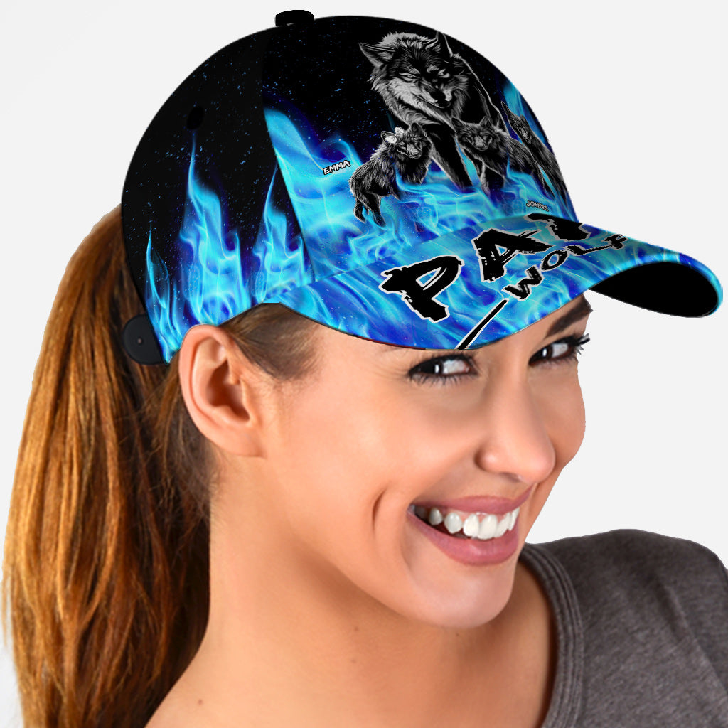 Grandpa's Wolf Pack Blue Flames - Personalized Grandpa Classic Cap