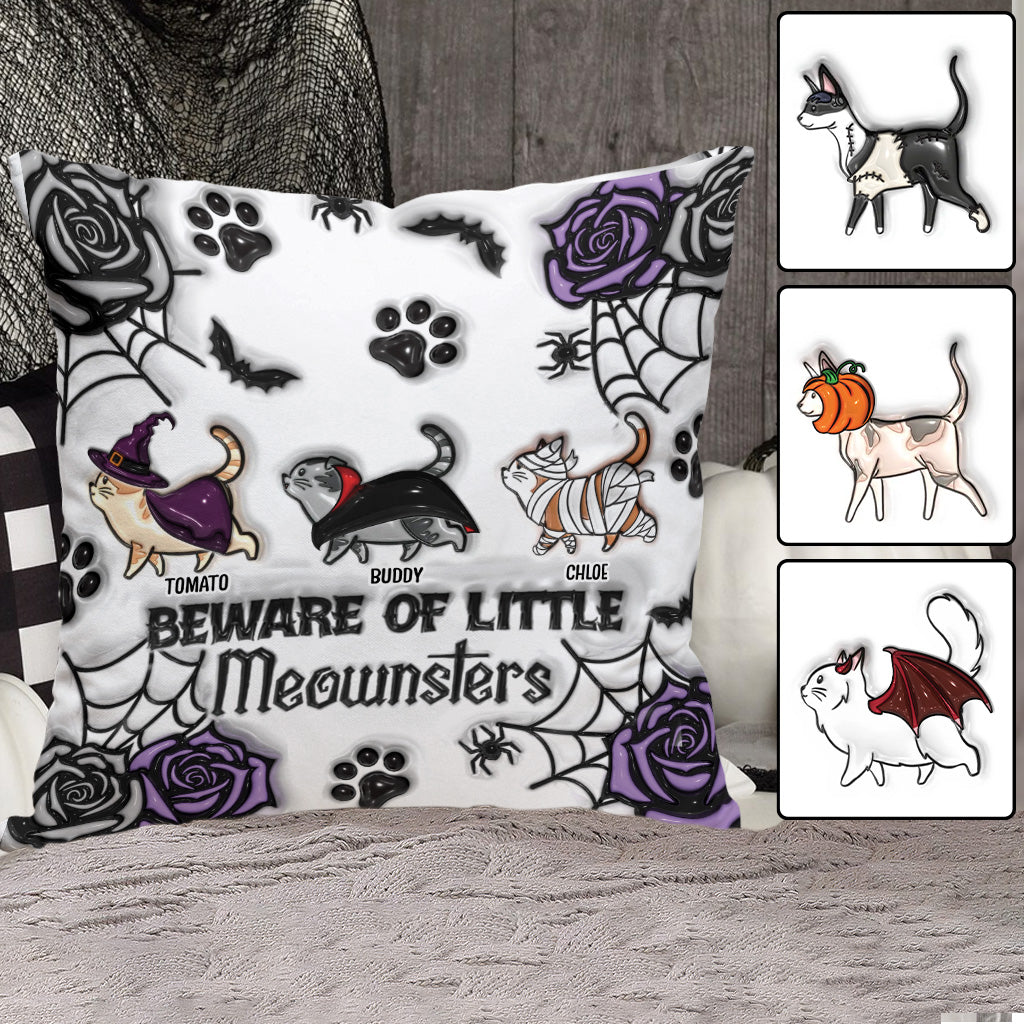 Beware Of Little Meownsters - Personalized Cat Throw Pillow