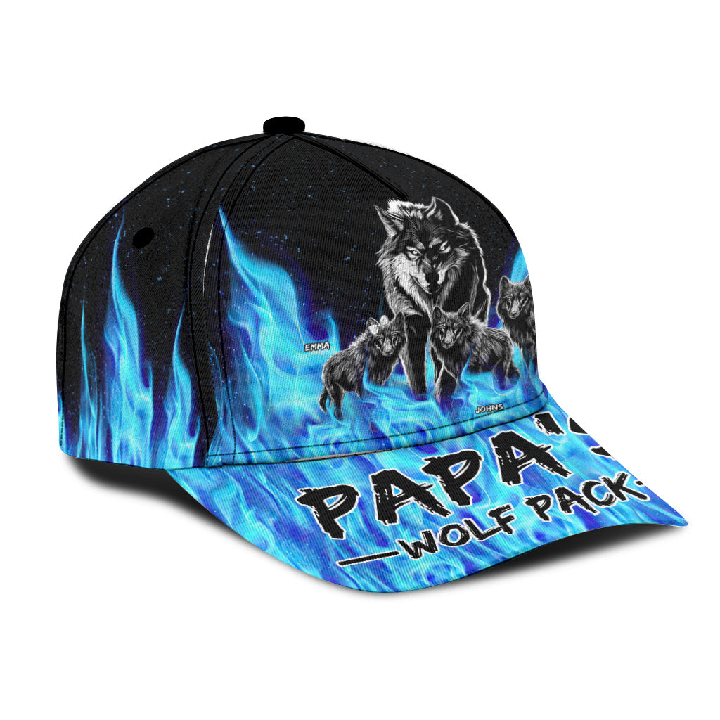 Grandpa's Wolf Pack Blue Flames - Personalized Grandpa Classic Cap