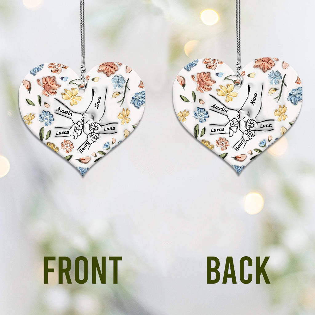 Floral Inflated Hands Holding - Personalized Grandma Car Ornament