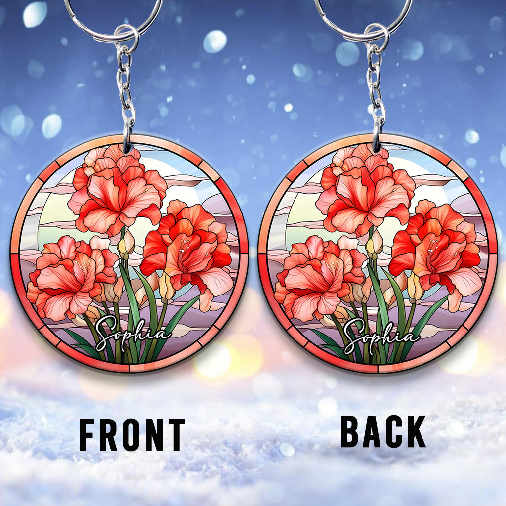 Porte-clés d'anniversaire personnalisé - Fleurs du mois de naissance en vitrail