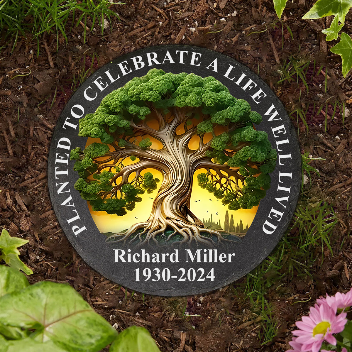 Planted To Celebrate A Life Well Lived - Personalized Memorial Round Shaped Stone