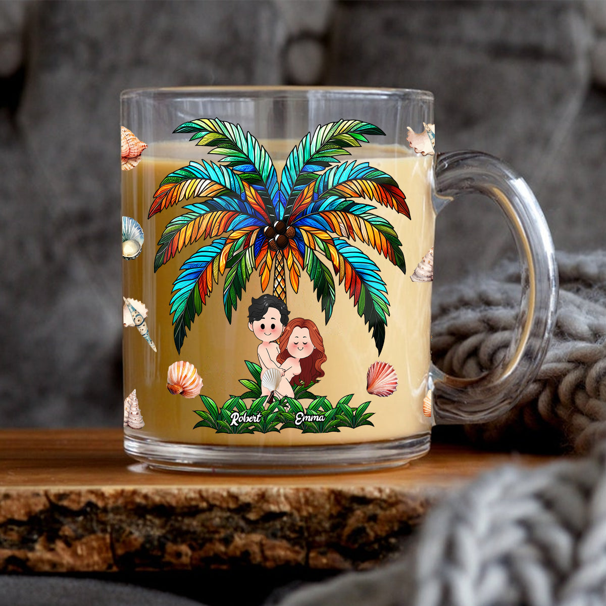 I Fcking Love You Palm Tree Happy Couple - Personalized Couple Glass Mug