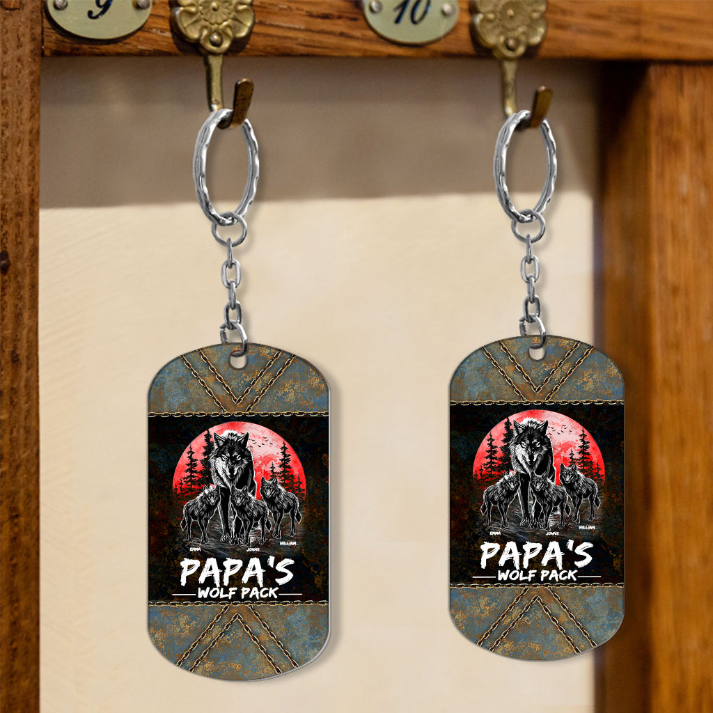 Grandpa's Wolf Pack Red Full Moon - Personalized Grandpa Stainless Steel Keychain