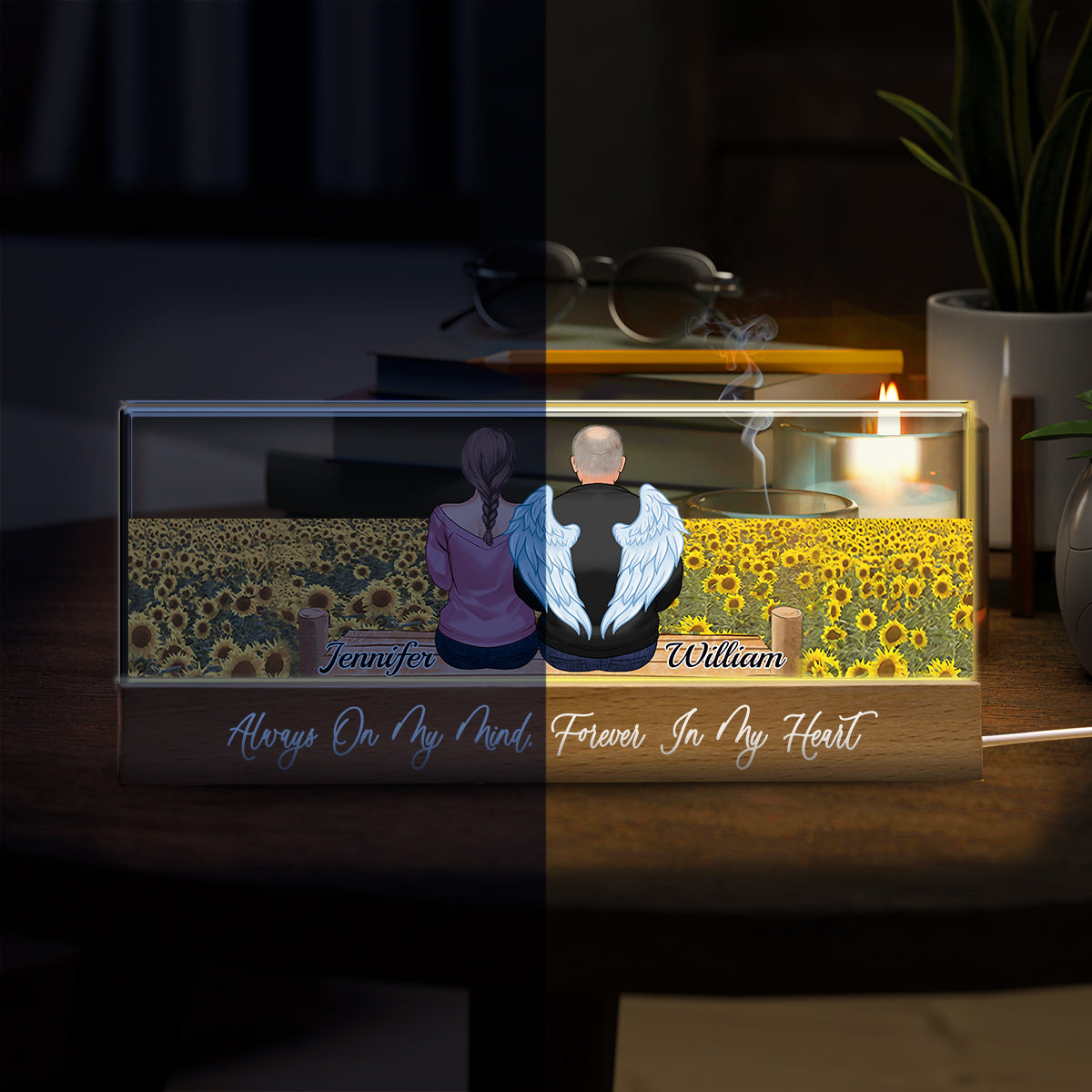 Memorial Wings Sunflower Field - Personalized Memorial Custom LED Night Light