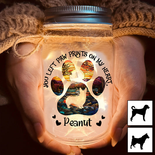 Du hast Pfotenabdrücke in meinem Herzen hinterlassen – Personalisierte Hunde-Einmachglas-Lampe