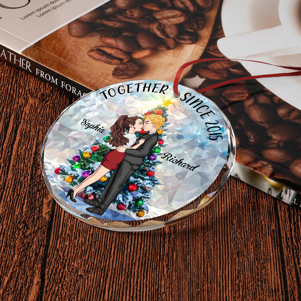Together For Years - Personalized Couple Round Shaped Glass Ornament