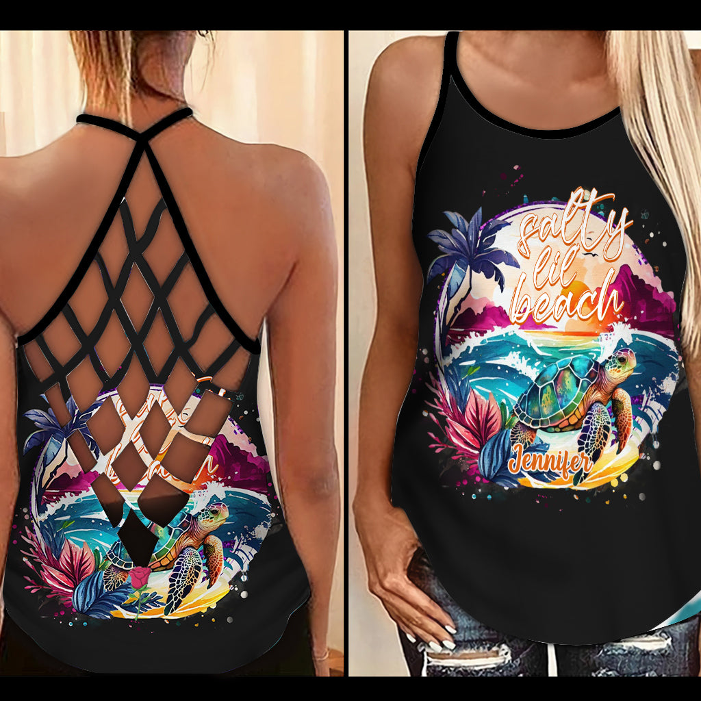 Salty Lil' Beach - Personalized Turtle Cross Tank Top