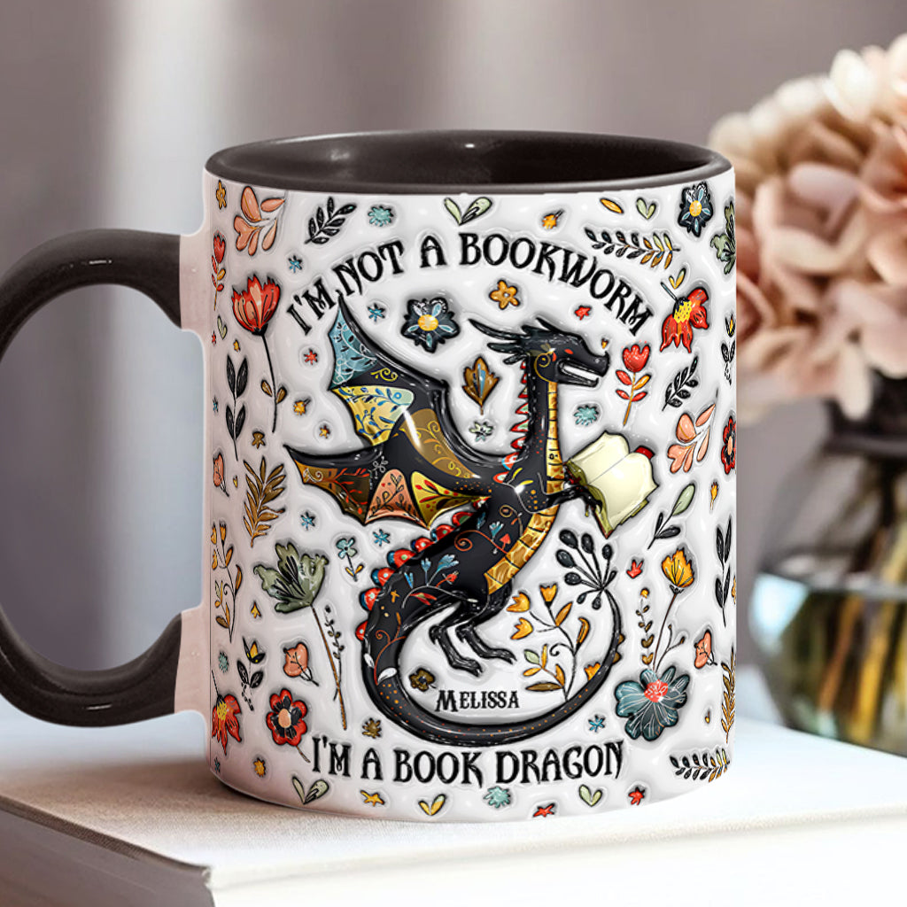 Ich bin kein Bücherwurm, ich bin ein Bücherdrache – Personalisierter Becher mit Buchmotiv