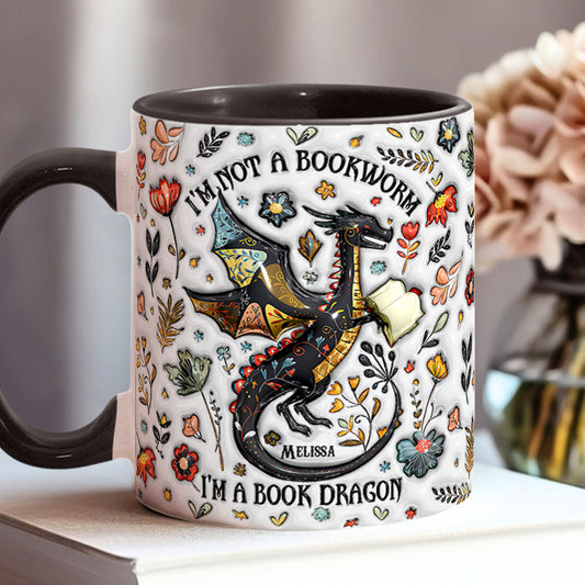 Ich bin kein Bücherwurm, ich bin ein Bücherdrache – Personalisierter Becher mit Buchmotiv