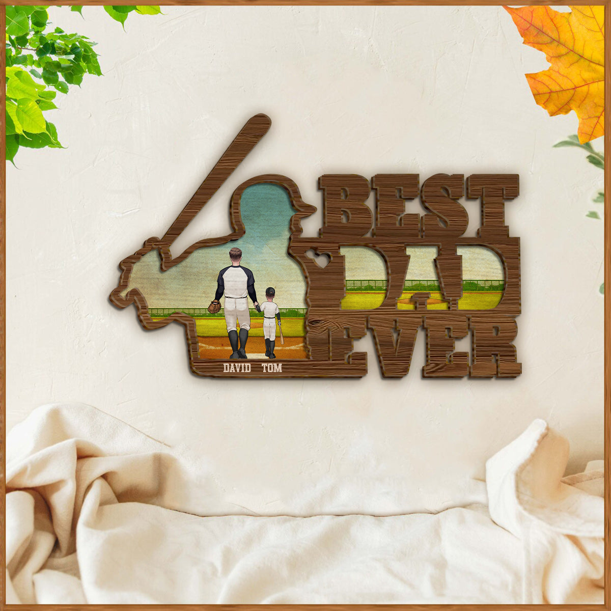 Meilleur papa du monde, papa de joueur de baseball - Plaque en bois personnalisée à 2 couches