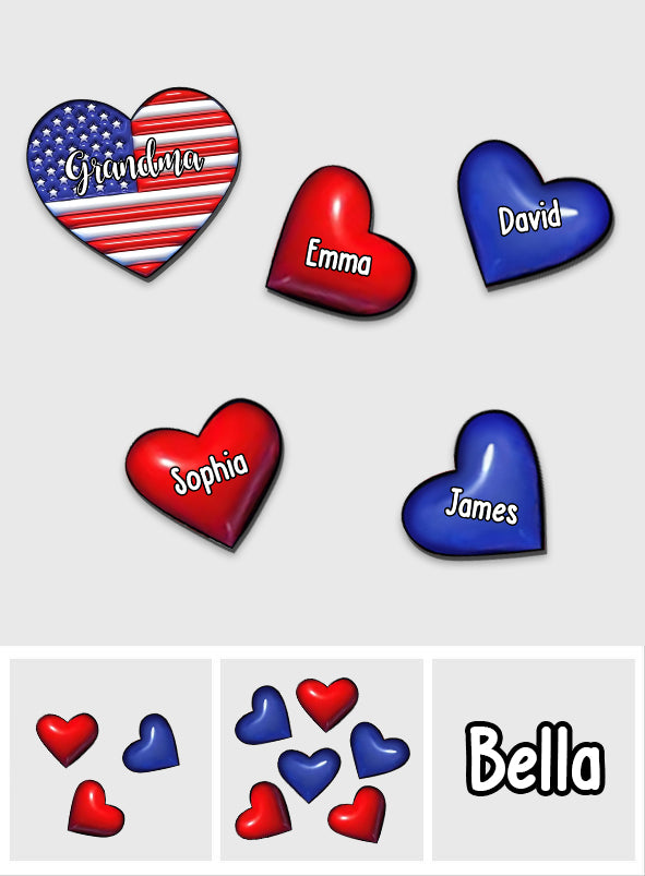Grandma & Grandkids Puff Heart Flag - Personalized Grandma Magnet
