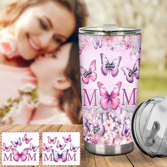 Pink Floral Butterfly - Personalized Mother Tumbler