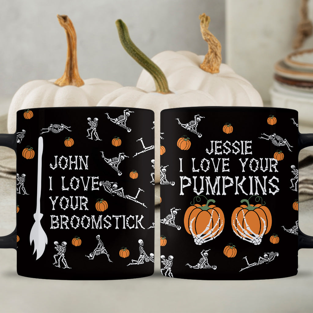 Love Your Pumpkins / Broomstick - Personalized Couple Mug