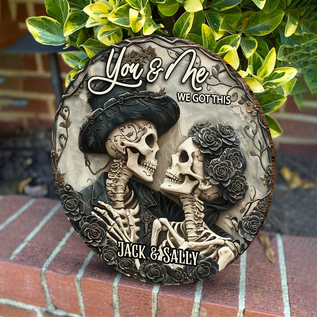 You & Me - Personalized Skull Round Wood Sign