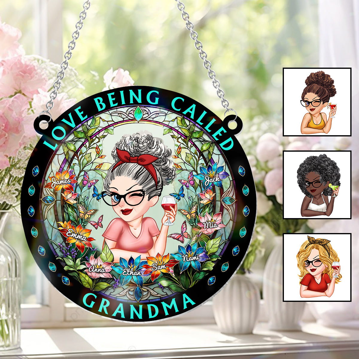 Grandma's Garden - Personalized Grandma Window Hanging Suncatcher Ornament