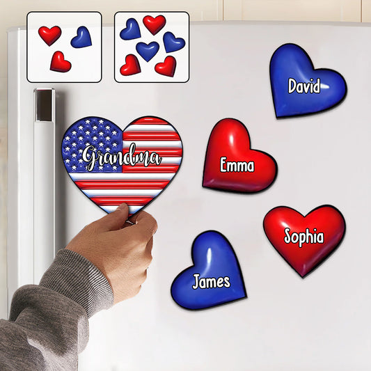 Grandma & Grandkids Puff Heart Flag - Personalized Grandma Magnet