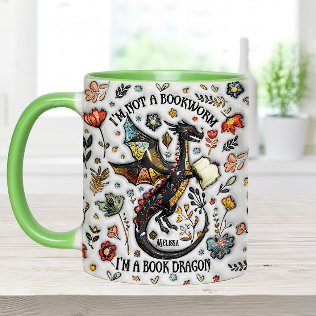 Ich bin kein Bücherwurm, ich bin ein Bücherdrache – Personalisierter Becher mit Buchmotiv
